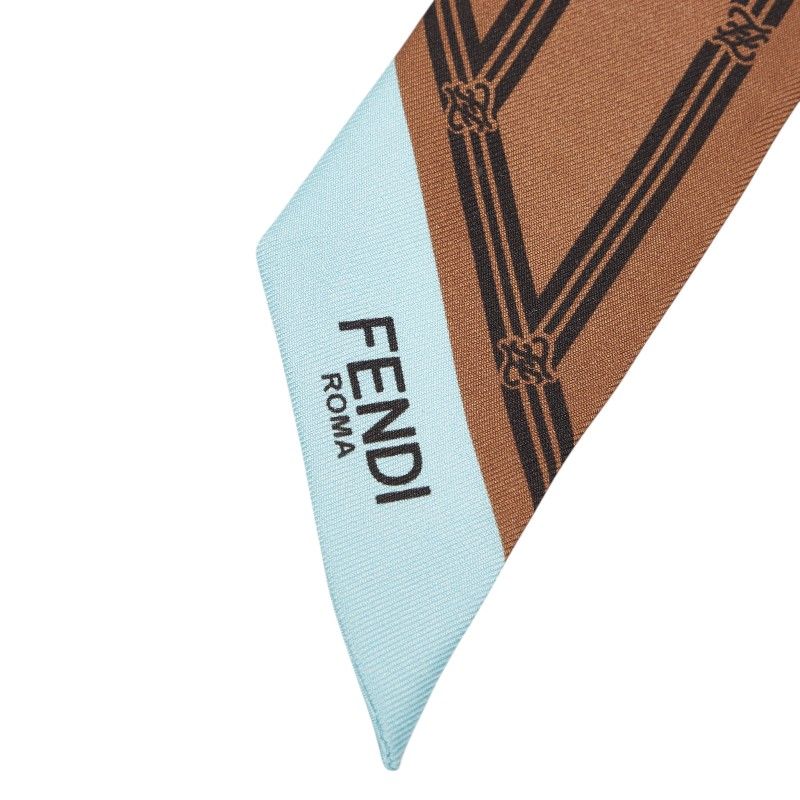 Fendi Wrappy Stripe Scarf Brown Blue Silk — view 3