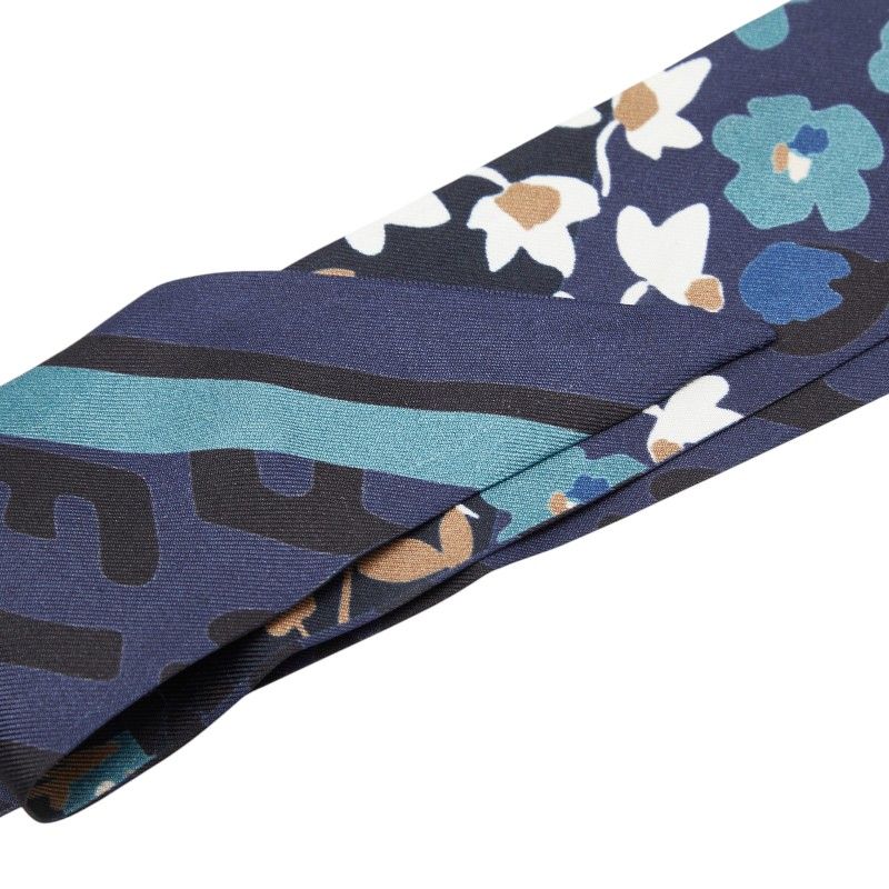 Fendi FF Logo Rappy Flower Motif Scarf Navy Multicolor Silk — view 4
