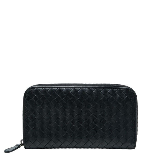Bottega Veneta Intrecciato Zip Around Wallet Black Leather