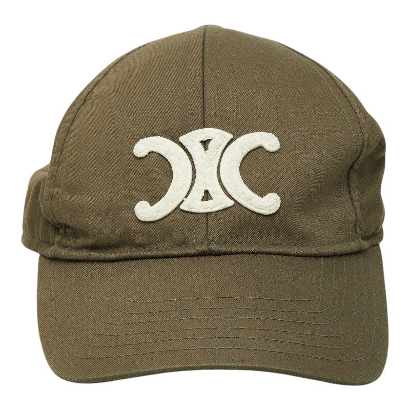 Celine Triomphe Logo Baseball Cap M Khaki Cotton Polyester