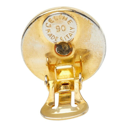 Celine Logo Round Earrings Gold Plated Rhinestone — view 4