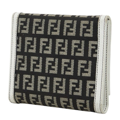 Fendi Zucchino Logo Charm Trifold Wallet White Brown Canvas Leather — view 2