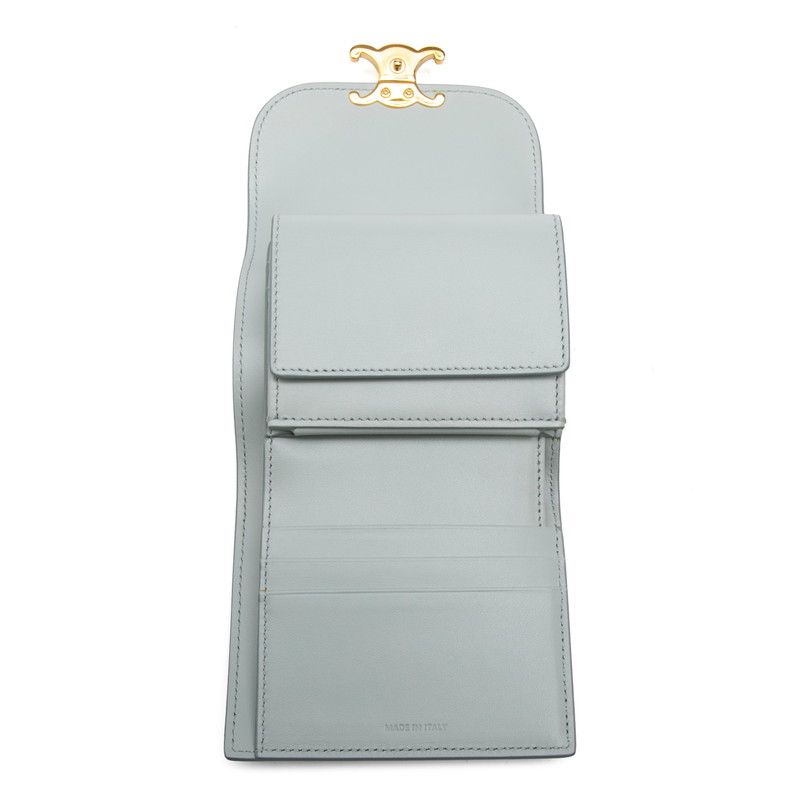 Celine Triomphe Flap Wallet Trifold Compact Ice Blue Leather — view 4