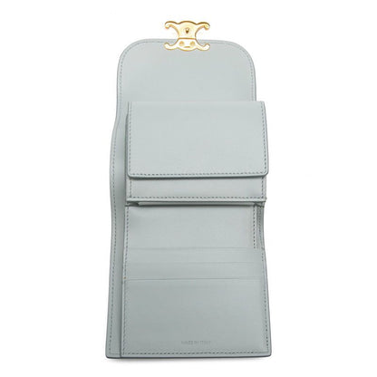Celine Triomphe Flap Wallet Trifold Compact Ice Blue Leather — view 4