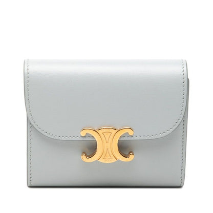 Celine Triomphe Flap Wallet Trifold Compact Ice Blue Leather