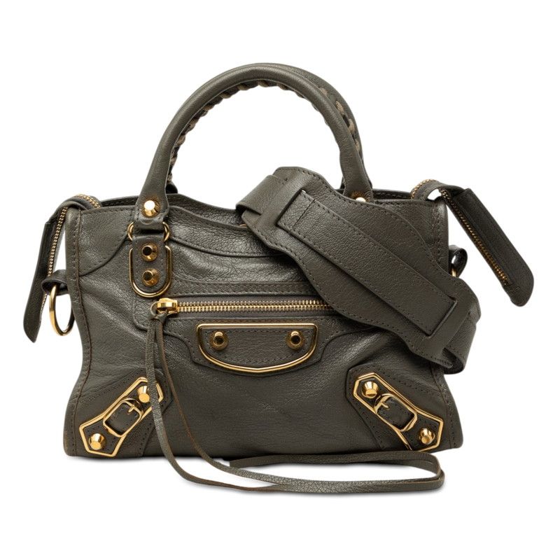 Balenciaga Classic Metal Edge Mini City 2-Way Shoulder Bag Gray Leather
