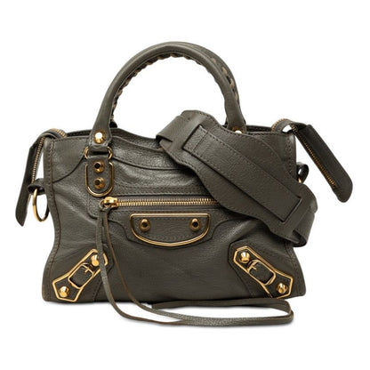 Balenciaga Classic Metal Edge Mini City 2-Way Shoulder Bag Gray Leather