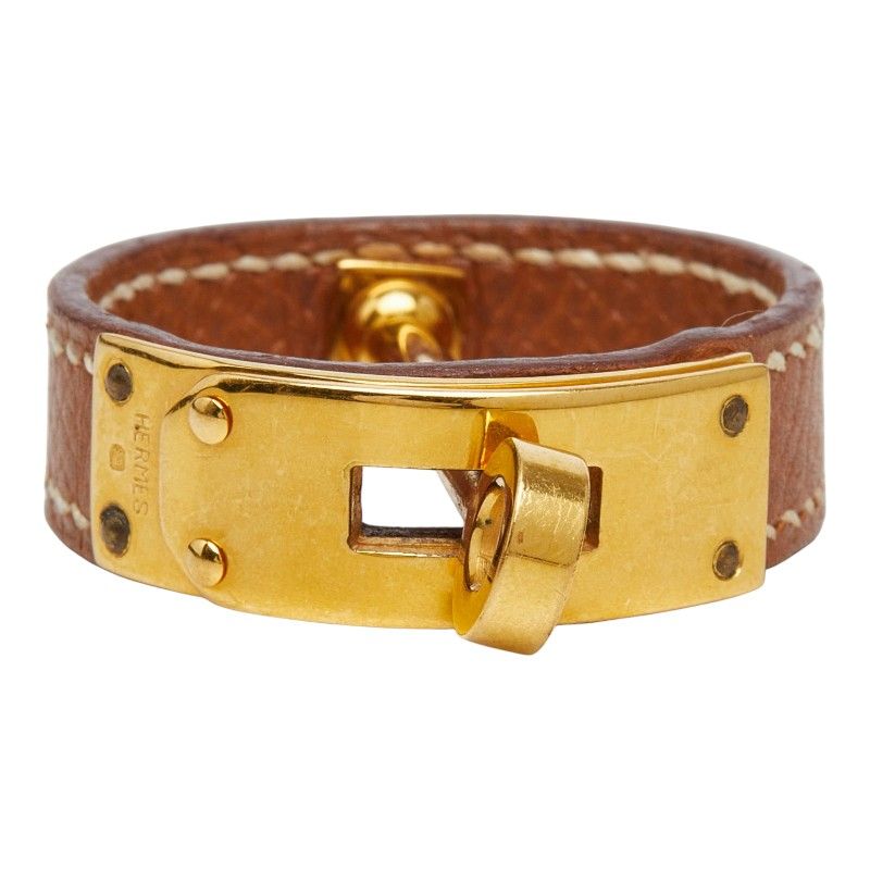 Hermes Kelly Scarf Ring Brown Gold Togo Plated — view 2