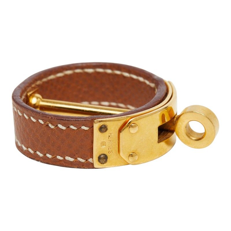 Hermes Kelly Scarf Ring Brown Gold Togo Plated — view 5