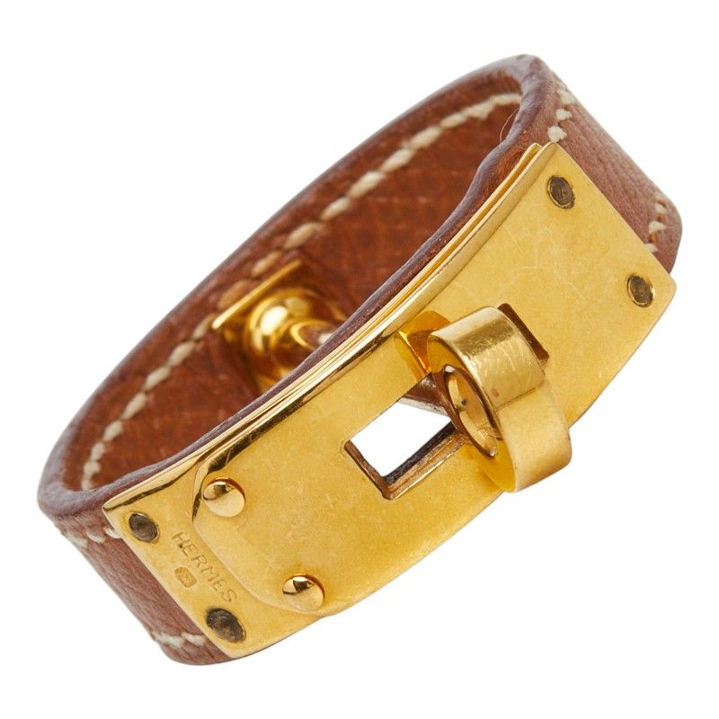 Hermes Kelly Scarf Ring Brown Gold Togo Plated