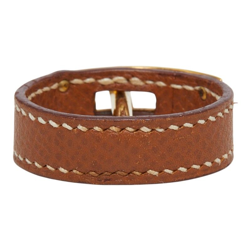 Hermes Kelly Scarf Ring Brown Gold Togo Plated — view 4