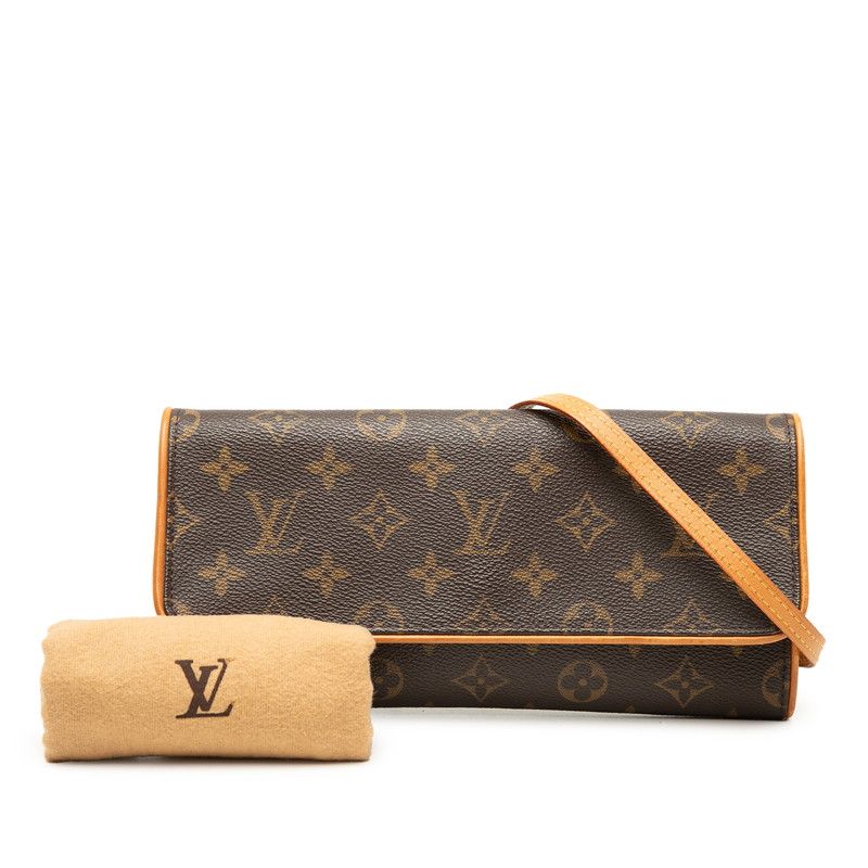 Louis Vuitton Monogram Pochette Twin GM Crossbody Shoulder Bag Brown Leather — view 7