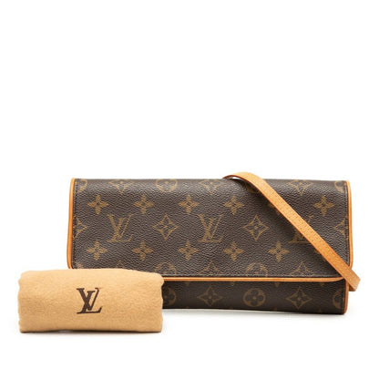 Louis Vuitton Monogram Pochette Twin GM Crossbody Shoulder Bag Brown Leather — view 7