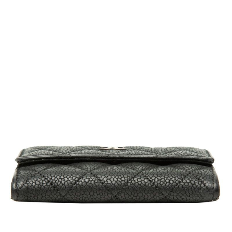 Chanel Quilted CC Logo Card Case Coin Business Holder Purse Black Caviar Leather — view 3