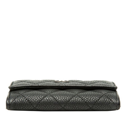 Chanel Quilted CC Logo Card Case Coin Business Holder Purse Black Caviar Leather — view 3