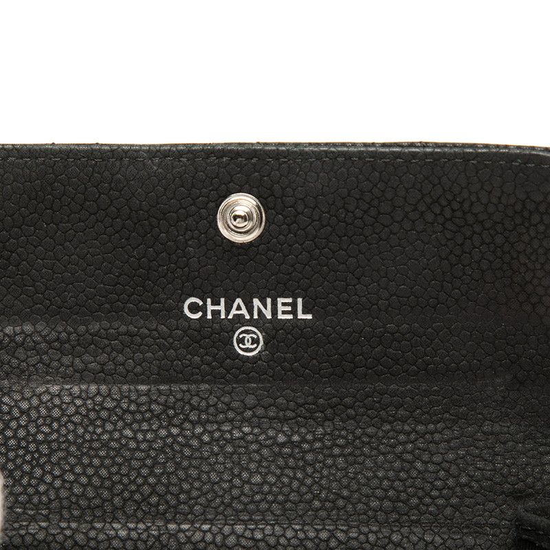 Chanel Quilted CC Logo Card Case Coin Business Holder Purse Black Caviar Leather — view 5