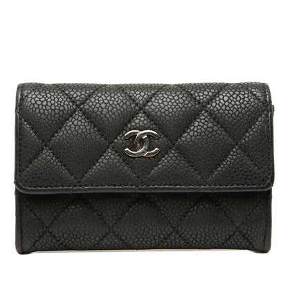 Chanel Quilted CC Logo Card Case Coin Business Holder Purse Black Caviar Leather