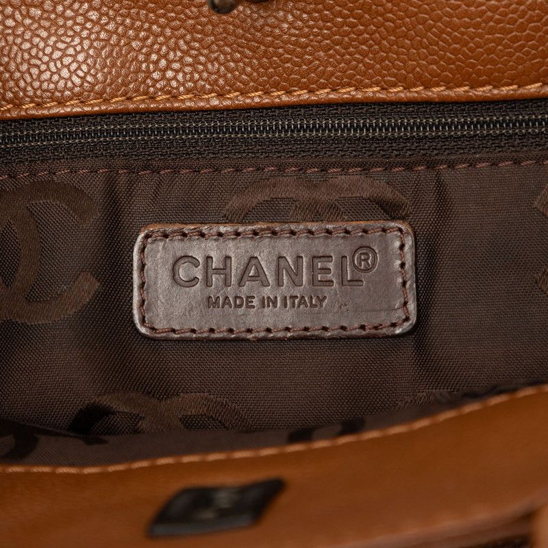 Chanel CC Logo Turnlock 2-Way Shoulder Bag Brown Caviar Leather — view 6