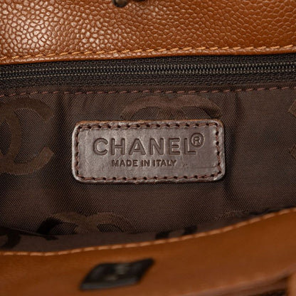 Chanel CC Logo Turnlock 2-Way Shoulder Bag Brown Caviar Leather — view 6