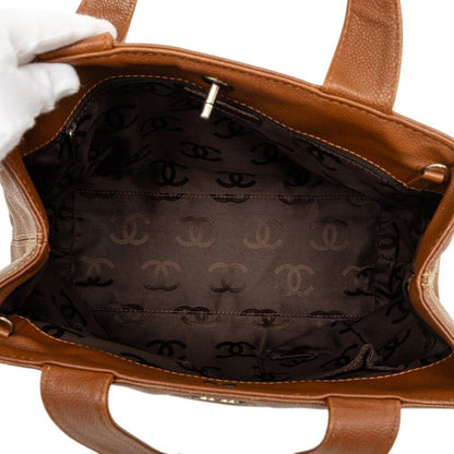 Chanel CC Logo Turnlock 2-Way Shoulder Bag Brown Caviar Leather — view 5