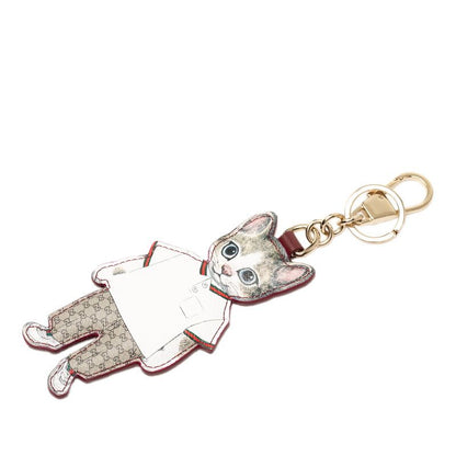 Gucci Yuko Higuchi Boris Cat Charm Key Holder Beige White Leather Plated