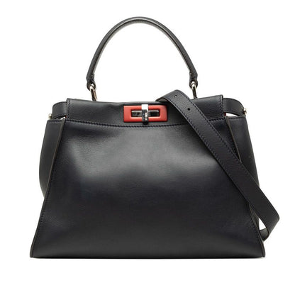 Fendi Peekaboo Regular 2-Way Shoulder Bag Navy Red Leather