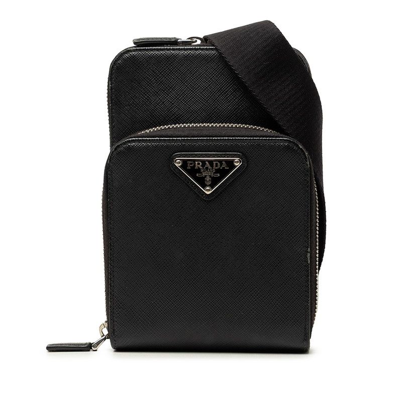 Prada Crossbody Shoulder Bag Phone Case Nero Black Saffiano Leather