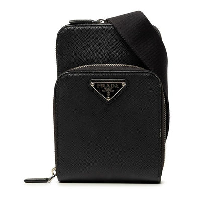 Prada Crossbody Shoulder Bag Phone Case Nero Black Saffiano Leather