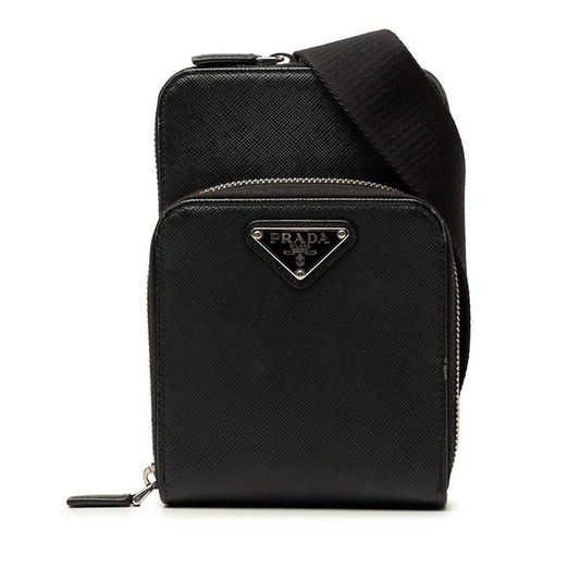 Prada Crossbody Shoulder Bag Phone Case Nero Black Saffiano Leather