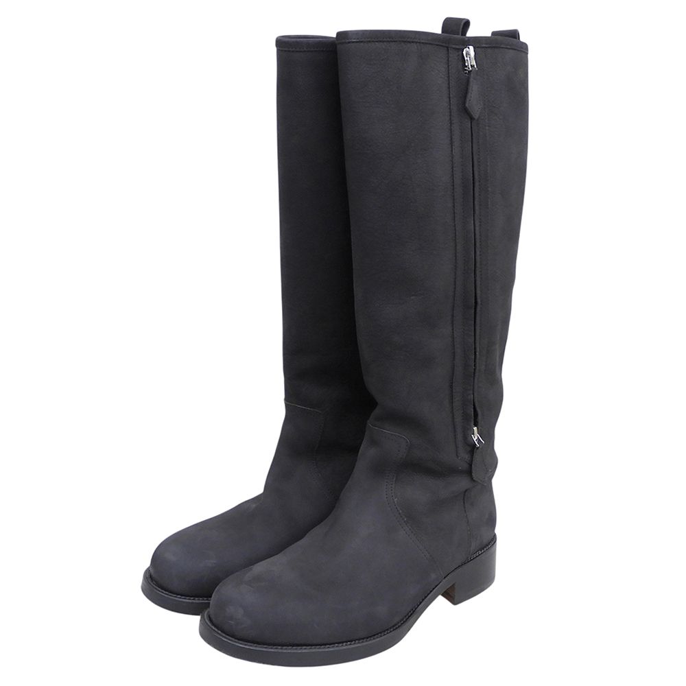 Hermes Side Zip Long Boots Black