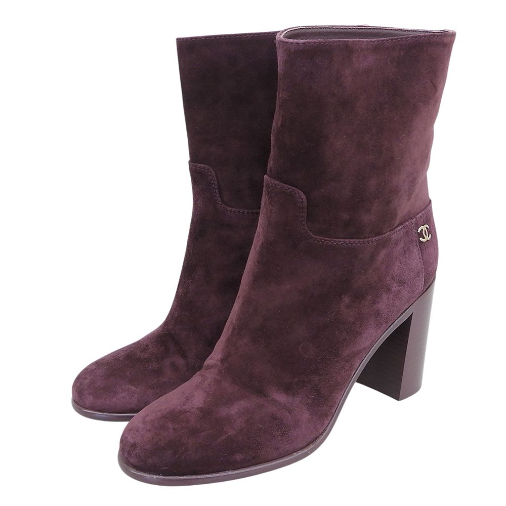 Chanel CC Logo Suede Short Boots Purple