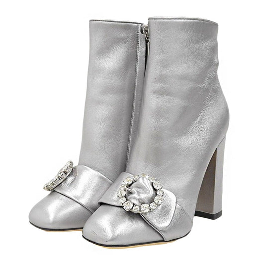 Dolce & Gabbana Leather Side Zip Ankle Boots Silver