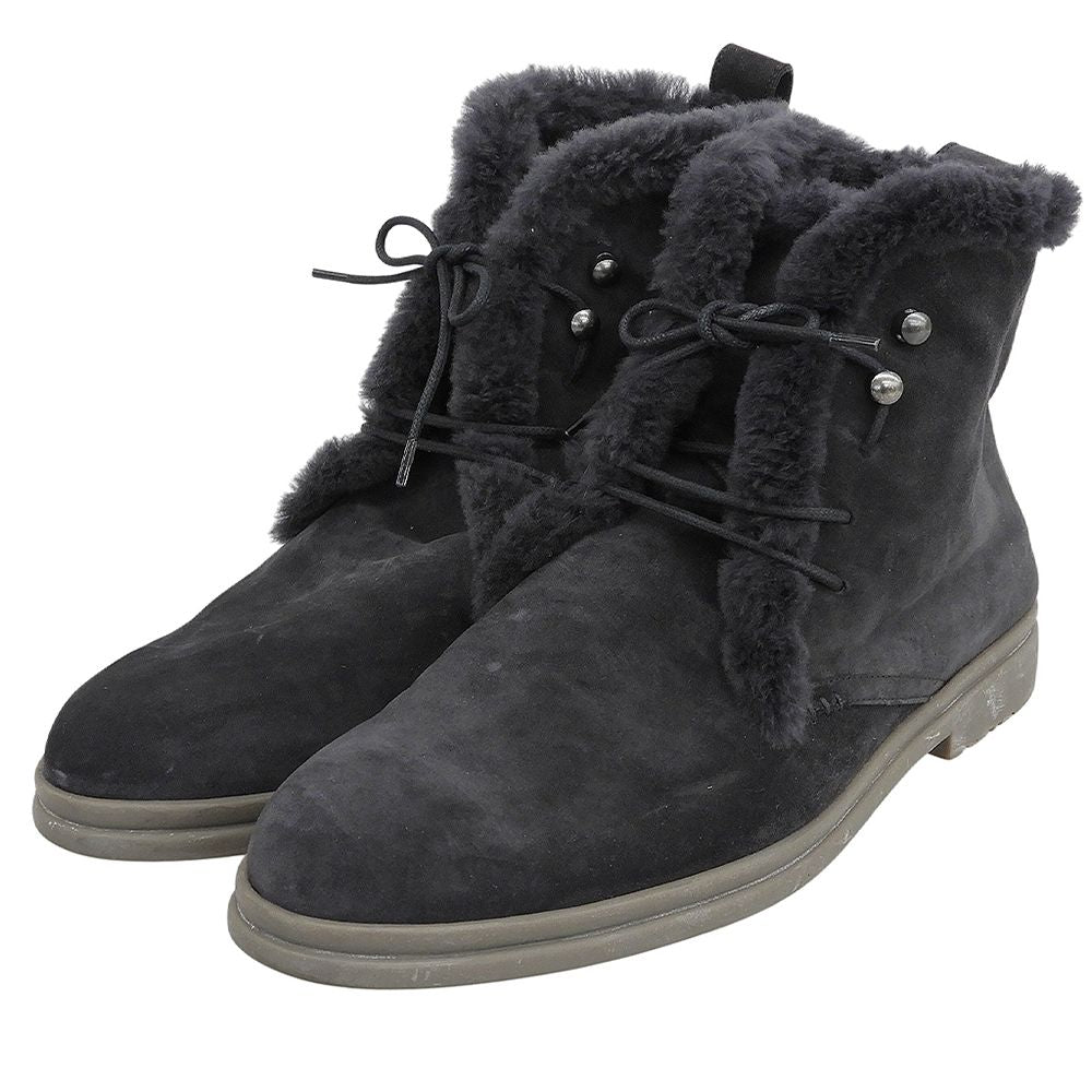 Loro Piana Shearling Fleece Chukka Boots Black Actual