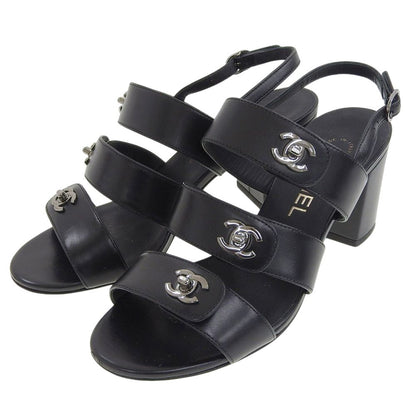 Chanel CC Logo Turnlock Back Strap Sandals Black