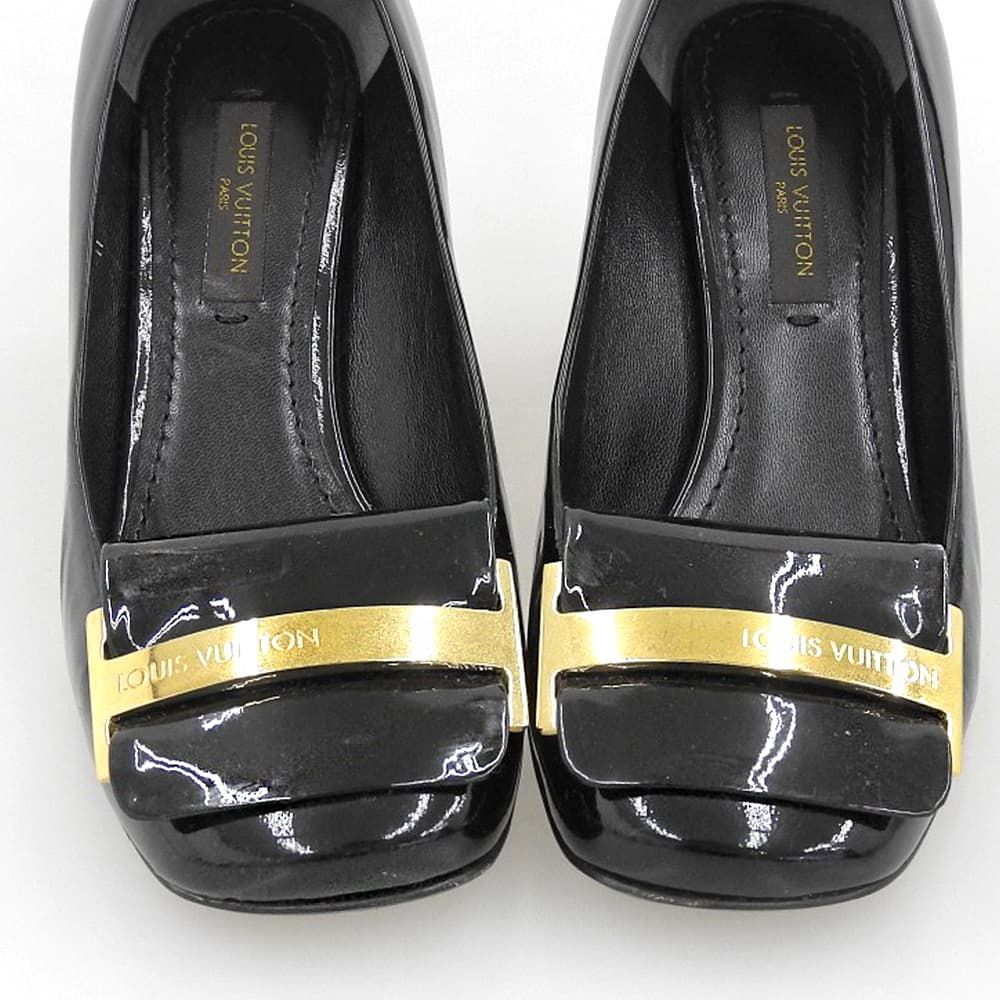 Louis Vuitton Patent Leather Logo Buckle Black Heels 34 — view 3
