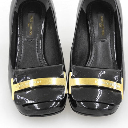 Louis Vuitton Patent Leather Logo Buckle Black Heels 34 — view 3