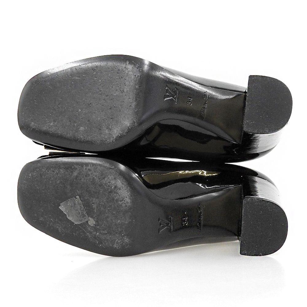 Louis Vuitton Patent Leather Logo Buckle Black Heels 34 — view 2