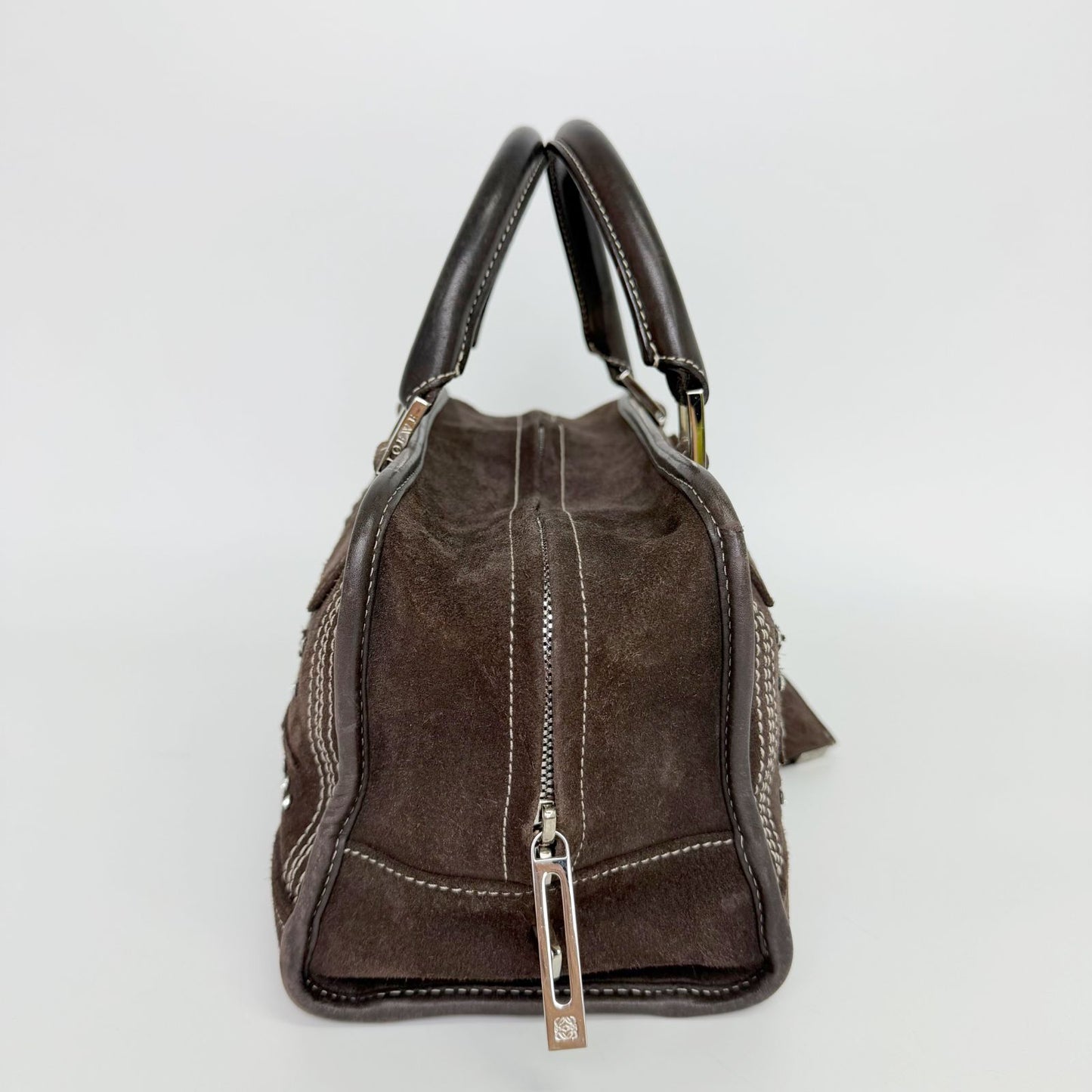 Loewe Amazona Studs Handbag Suede Brown Silver Vintage — view 5