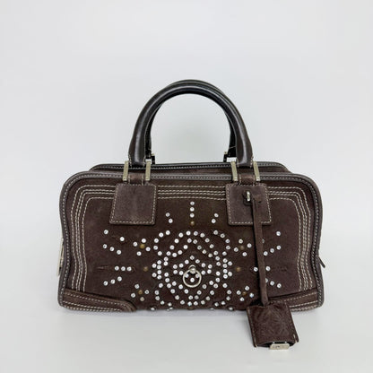 Loewe Amazona Studs Handbag Suede Brown Silver Vintage — view 2