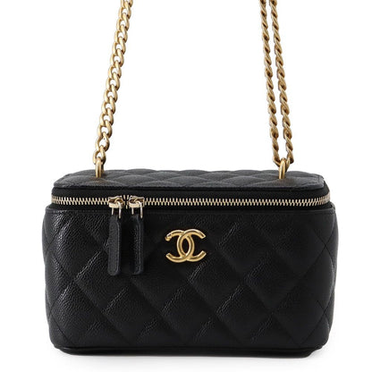 Chanel Chain Shoulder Bag Quilted CC Logo Vanity Caviar Leather Black