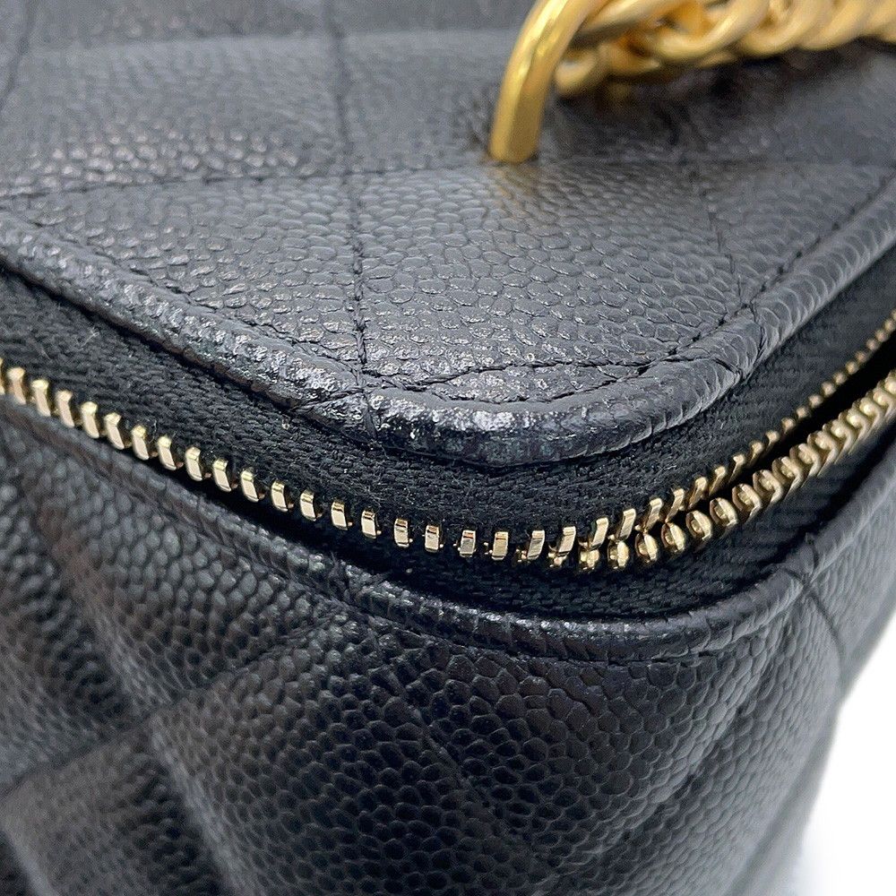 Chanel Chain Shoulder Bag Quilted CC Logo Vanity Caviar Leather Black — view 6