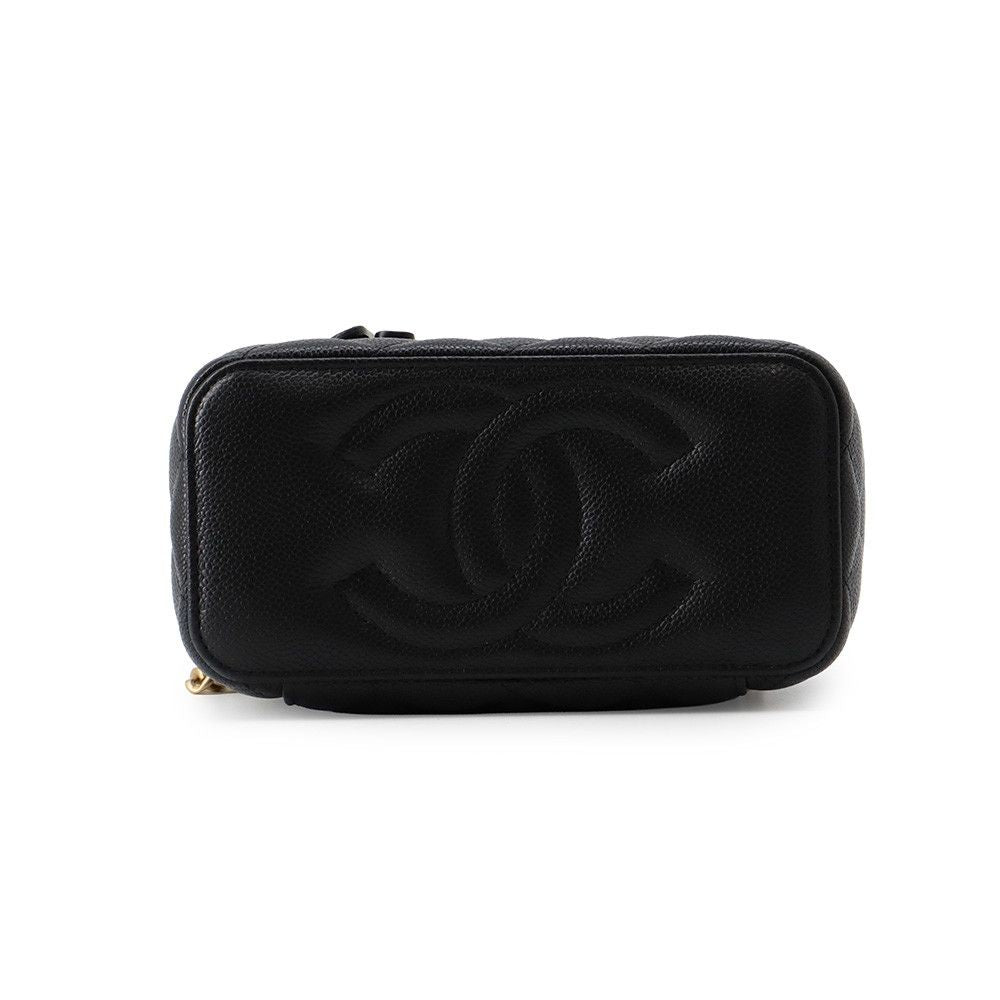 Chanel Chain Shoulder Bag Quilted CC Logo Vanity Caviar Leather Black — view 3