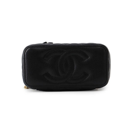 Chanel Chain Shoulder Bag Quilted CC Logo Vanity Caviar Leather Black — view 3