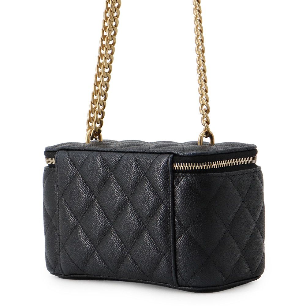 Chanel Chain Shoulder Bag Quilted CC Logo Vanity Caviar Leather Black — view 2