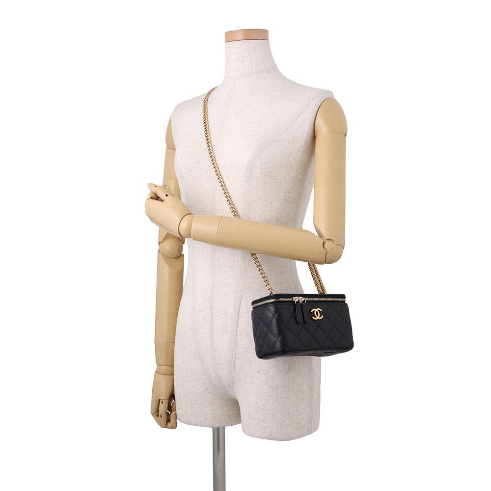 Chanel Chain Shoulder Bag Quilted CC Logo Vanity Caviar Leather Black — view 4