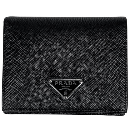 Prada Saffiano Triangle Wallet Bifold Leather Nero
