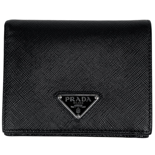 Prada Saffiano Triangle Wallet Bifold Leather Nero