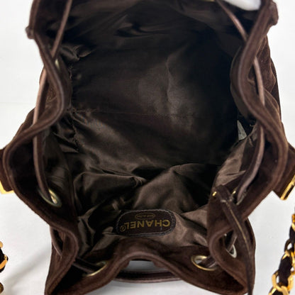 Chanel Shoulder Bag CC Logo Drawstring Suede Brown — view 7