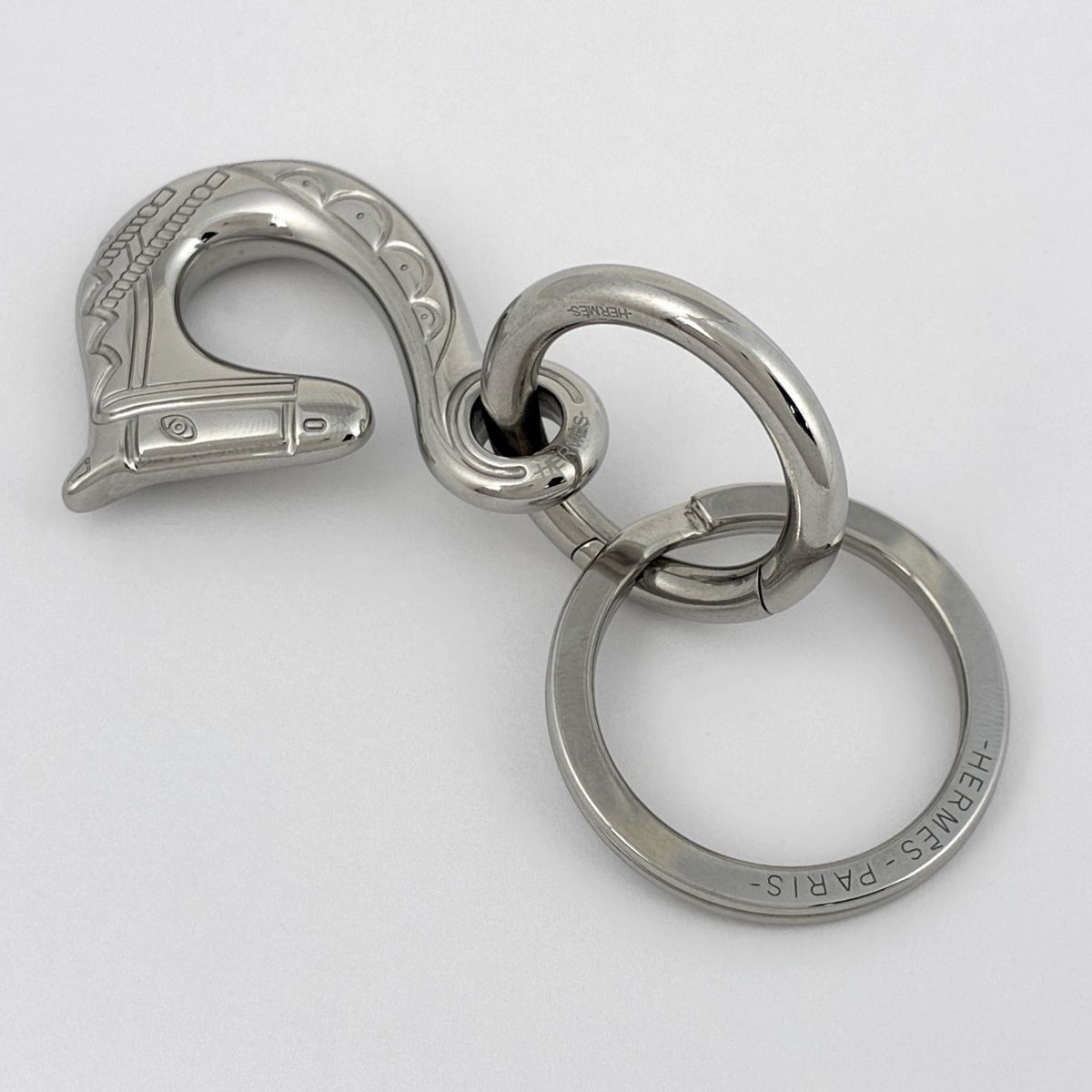 Hermes Key Holder Cheval Horse Key Ring Metal Silver — view 2