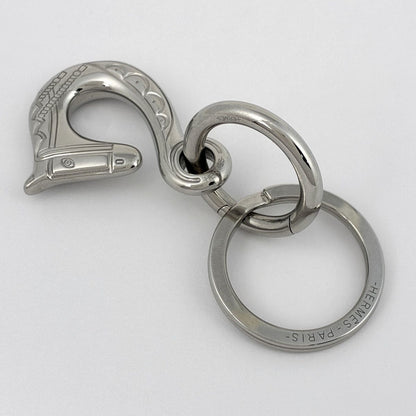 Hermes Key Holder Cheval Horse Key Ring Metal Silver — view 2
